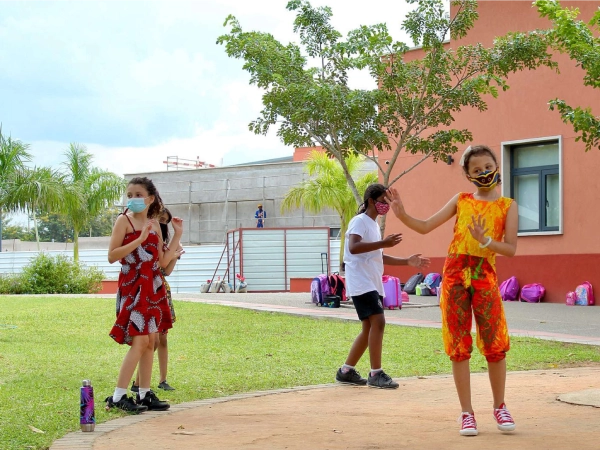 AKA Maputo Junior School students dancing outside