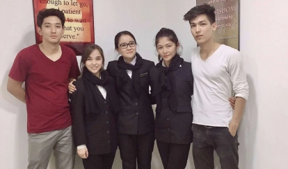 Diana Nazari with her peers at the Serena Hotel in Kabul, Afghanistan.